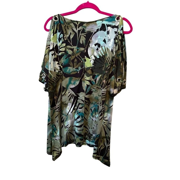 Cable & Gauge Blouse Top Women SZ M Multicolor Cold Shoulder 3/4 Sleeve Pullover - Picture 3 of 6